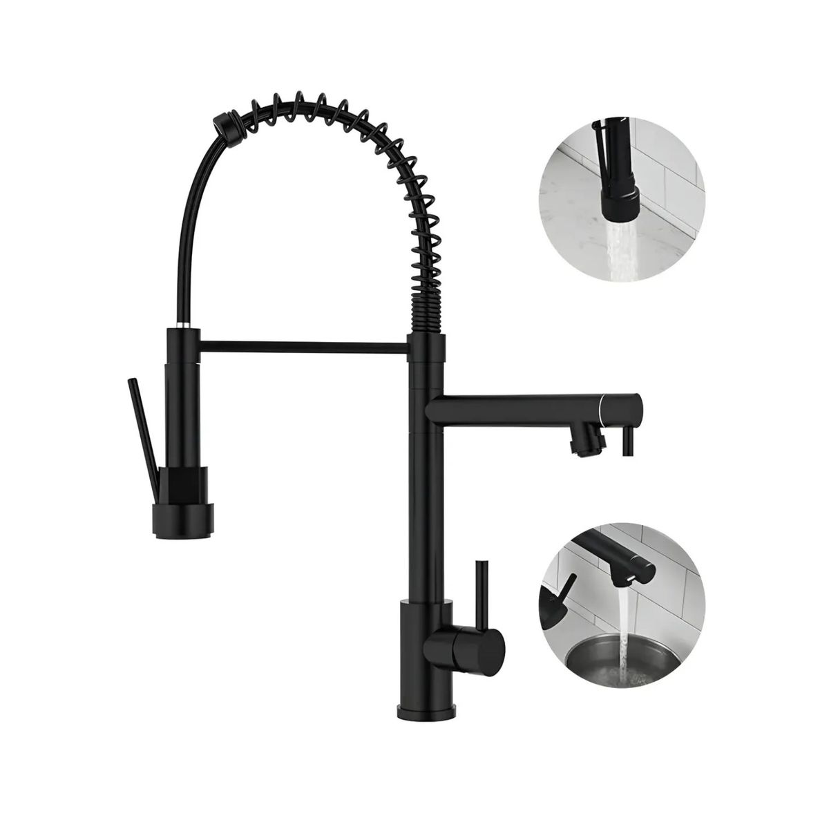 GENERICO - Llave Cocina Monomando Triple Lavaplatos Flexible Negro Labg