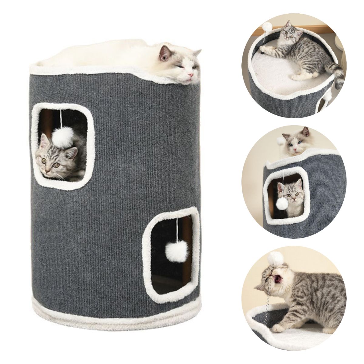 KINDA NICE - Cama Casa Para Gatos Diseño Dos Niveles Con Juguete