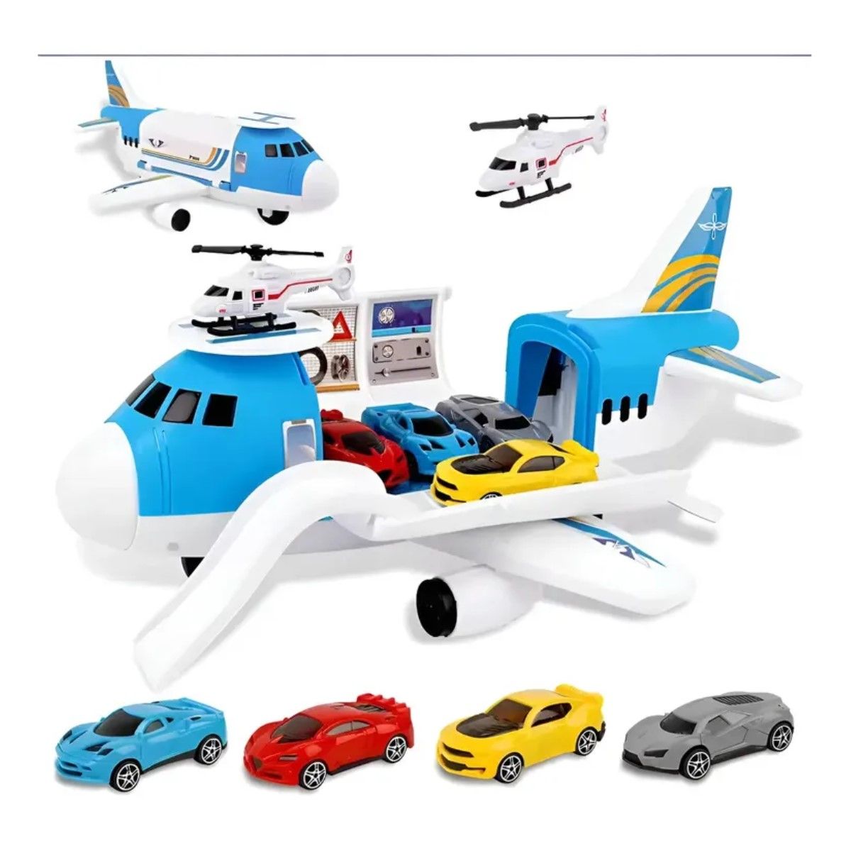 GENERICO - Avión De Rescate Porta 12 Vehículos Juguete Para Niños Avión Azul BELUG