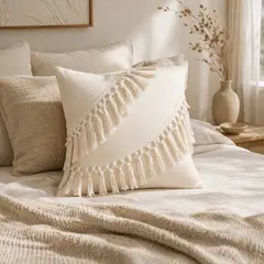 COLETTE - Funda de Cojín Boho Borlas 45 x 45