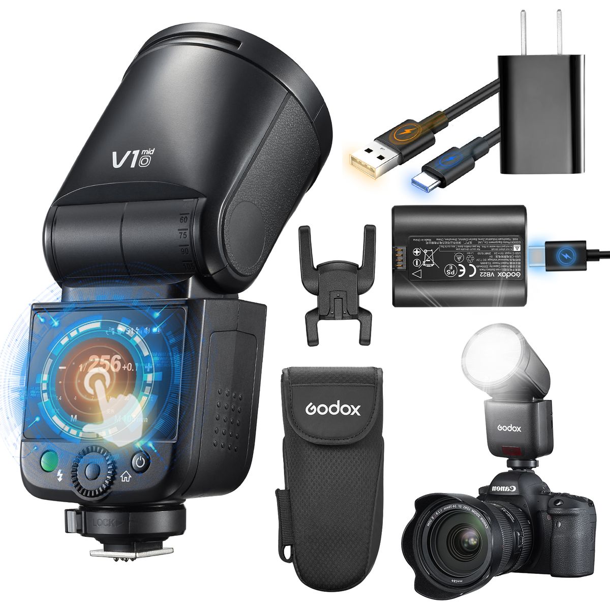 GODOX - GODOX Flash V1 Mid O para Olympus, flash de cámara TTL de cabeza redonda, HSS 18000s