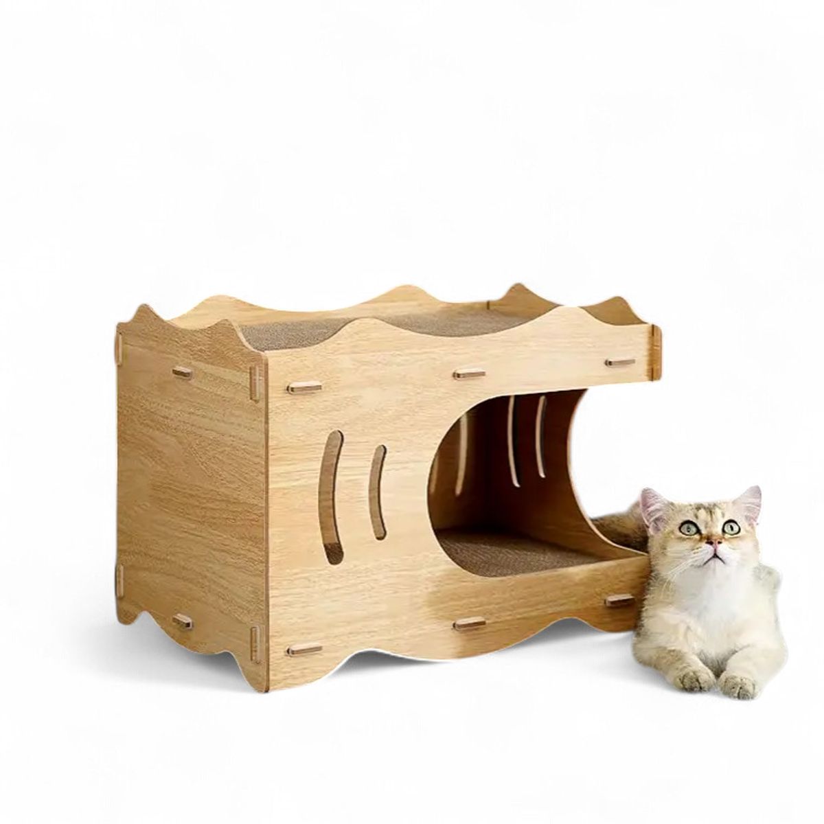GENERICO - Cama Casa De Madera Para Gatos Con Rascador Interno
