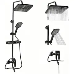 KUANGYE - Sistema de ducha expuesto negro mate triple función canilla de ducha giratorio de 20 cm