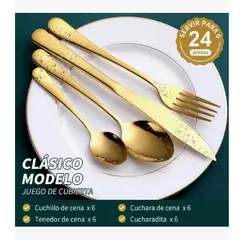 GENERICO - Set 24 Piezas Cuchillería Cubiertos De Lujo Maleta Color Maleta Negra- Cubierto Dorado