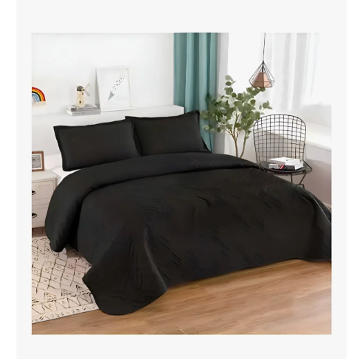 GENERICO - Cubrecama Quilt De Verano 2 Plazas Lisos Color Negro