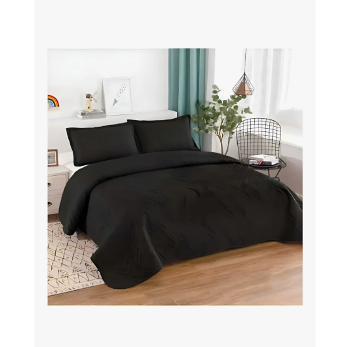 GENERICO - Cubrecama Quilt De Verano 2 Plazas Lisos Color Negro