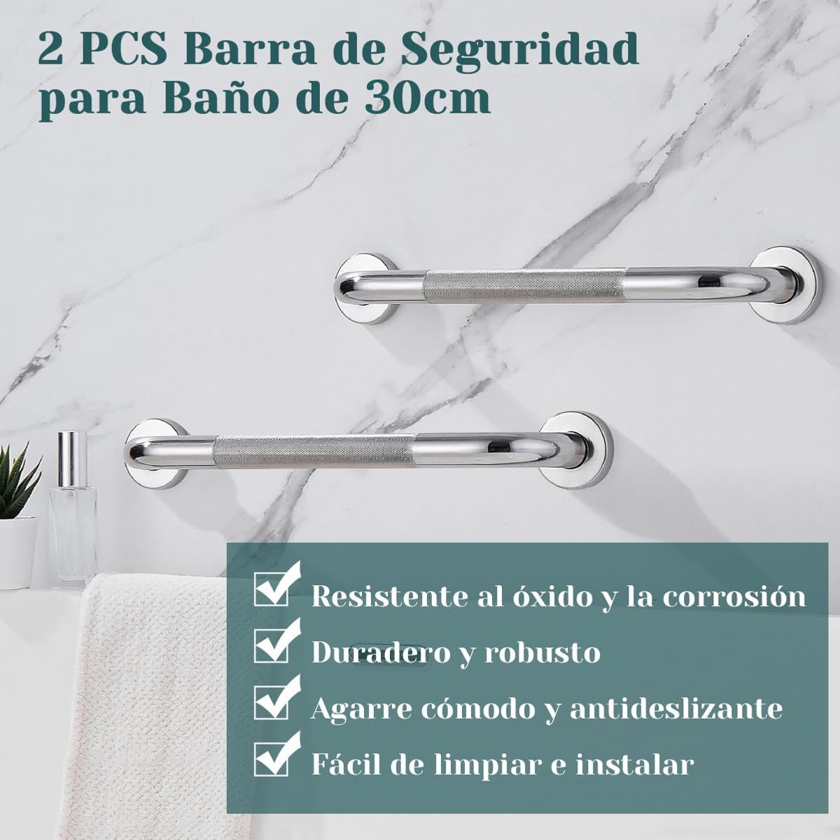 GENERICO - 2pcs Barra De Agarre Antideslizante Para Baño Ducha Acero Inoxidable Para Mayores Niños