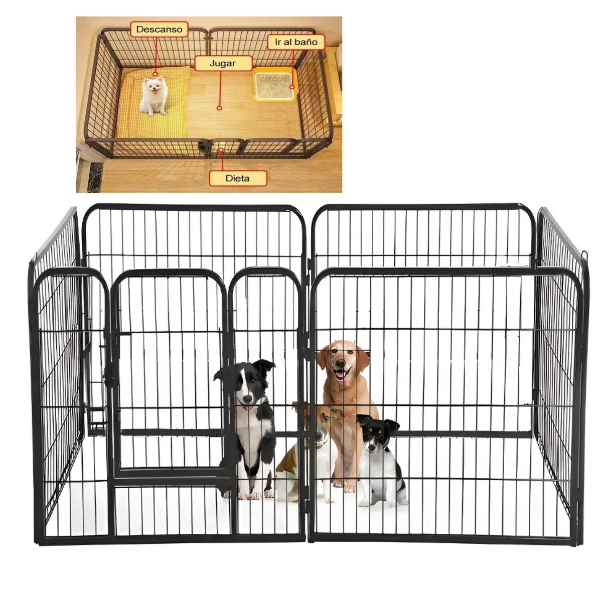KUANGYE - 6 Parque para Perro 120x60x60cm Vallas Metal  Jaula de Cachorros Corral para Mascota Gato Animales