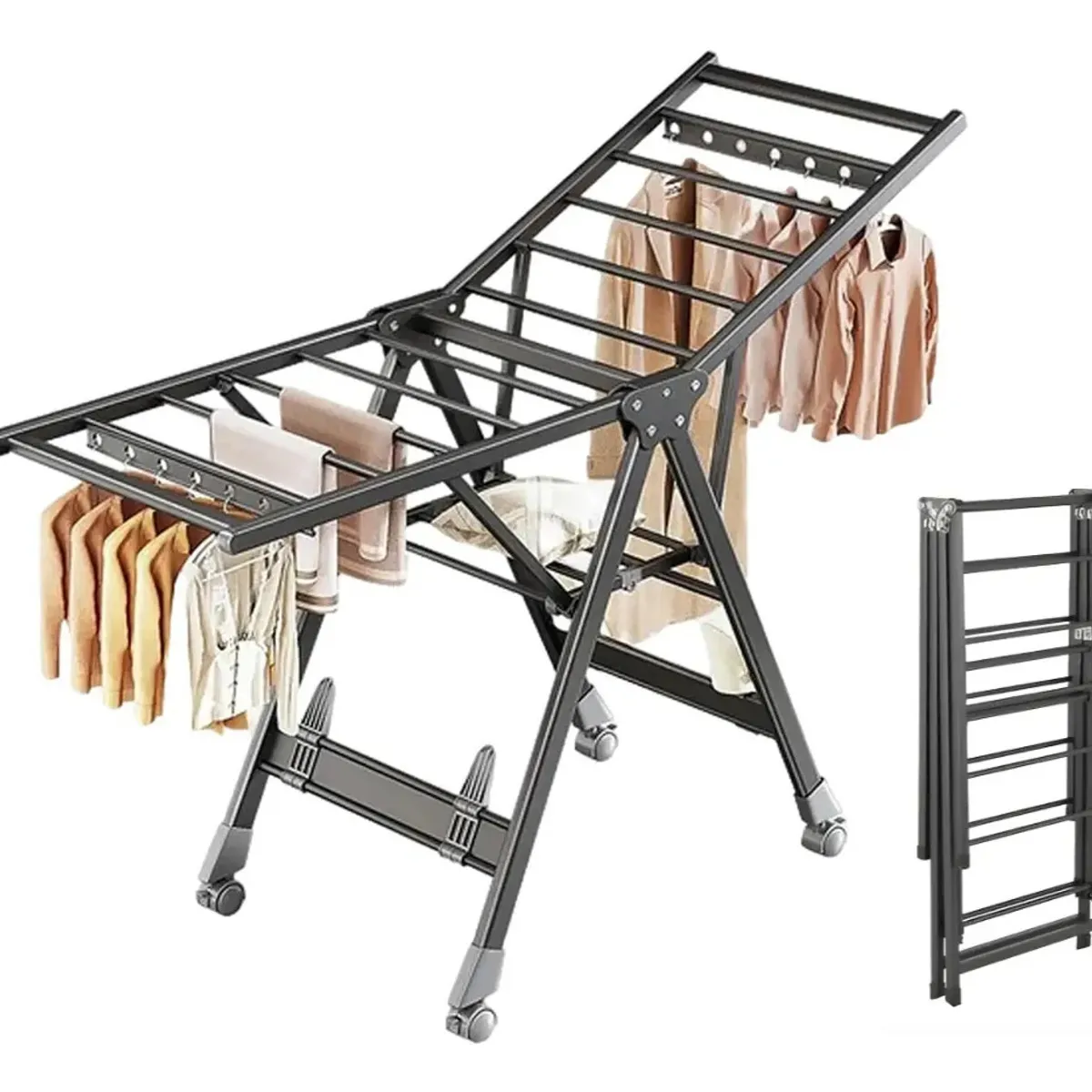 EVERSO - Tendedero Colgador De Ropa Plegable Ajustable Con Ruedas 180