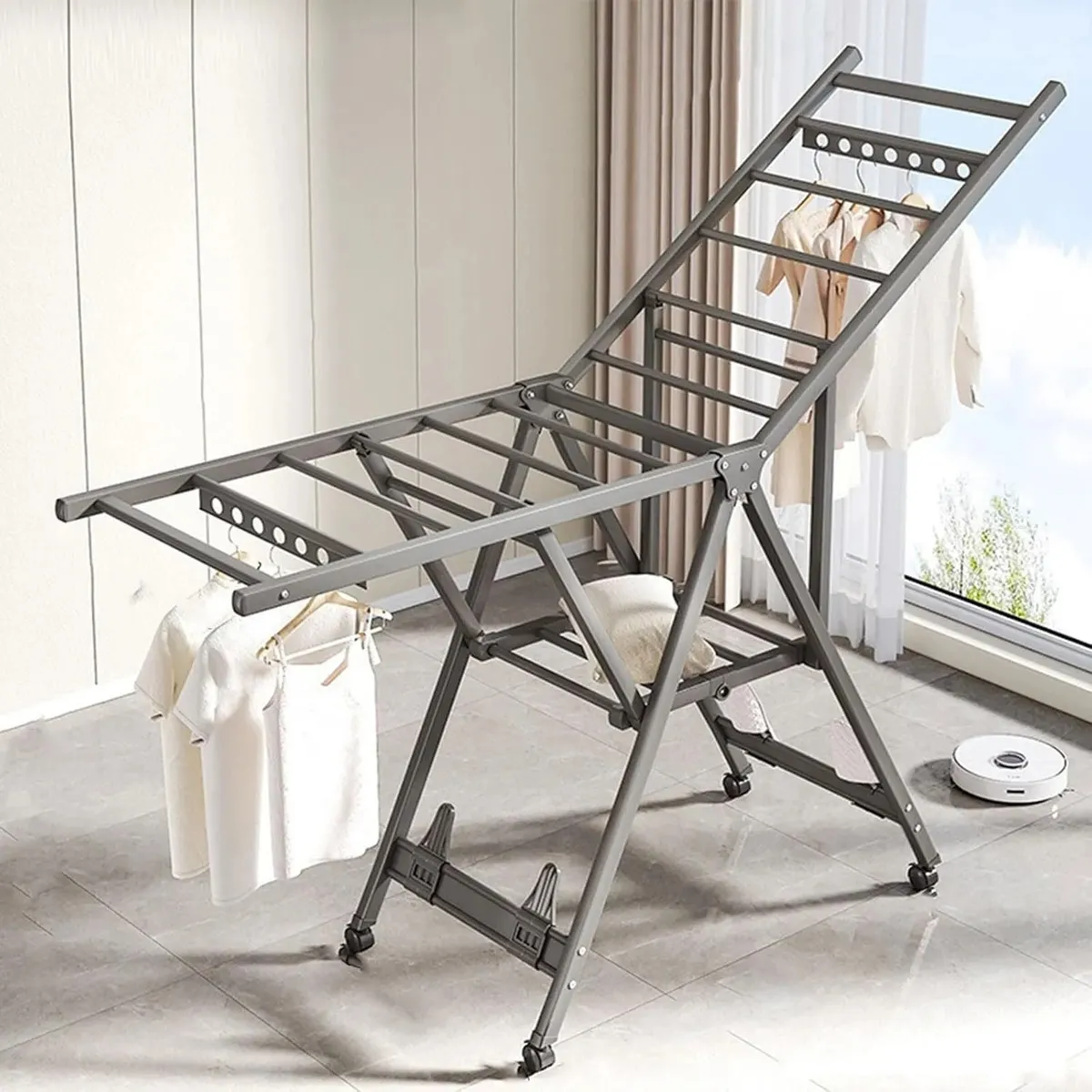 EVERSO - Tendedero Colgador De Ropa Plegable Ajustable Con Ruedas 180