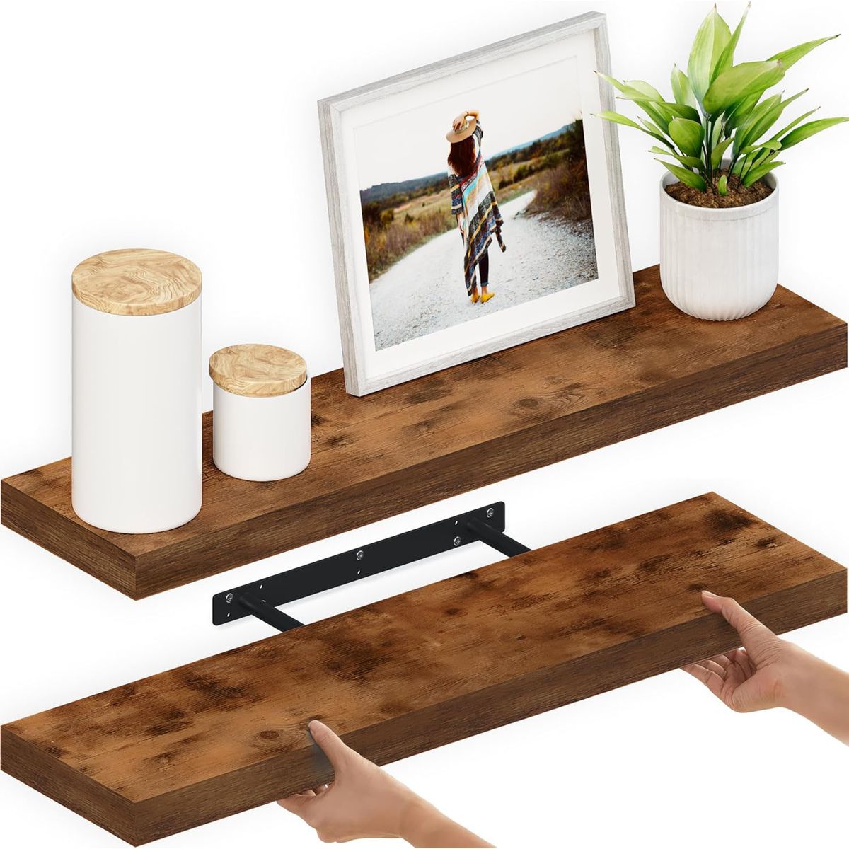 GENERICO - 2 Pcs Estantes Flotantes Madera Para Pared Con Soportes Invisibles Para Cocina Dormitorio Baño