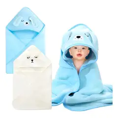 GENERICO - 2Pcs Toallas De Baño Con Capucha Para Bebés Niños Absorbente Azul Y Blanco