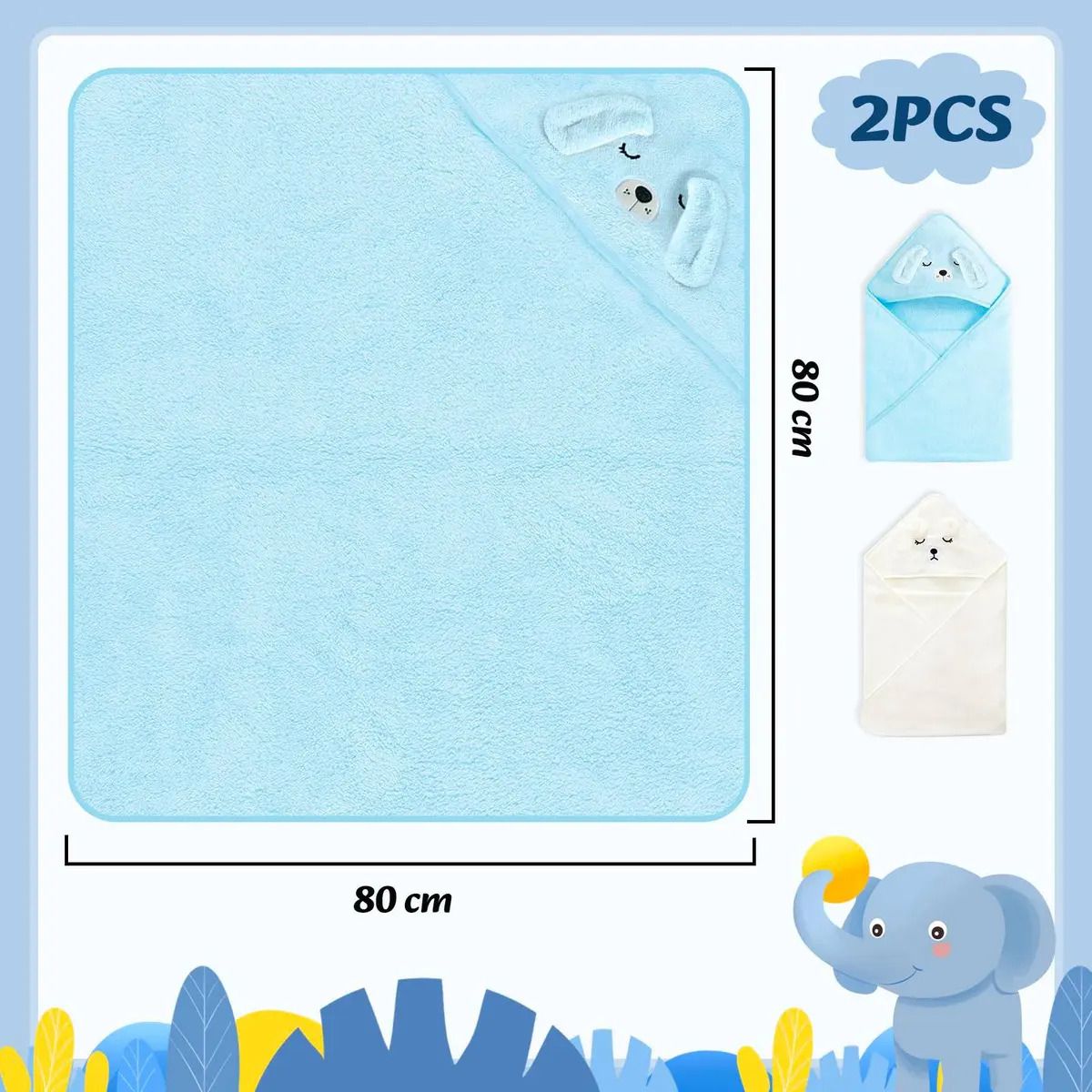 GENERICO - 2Pcs Toallas De Baño Con Capucha Para Bebés Niños Absorbente Azul Y Blanco