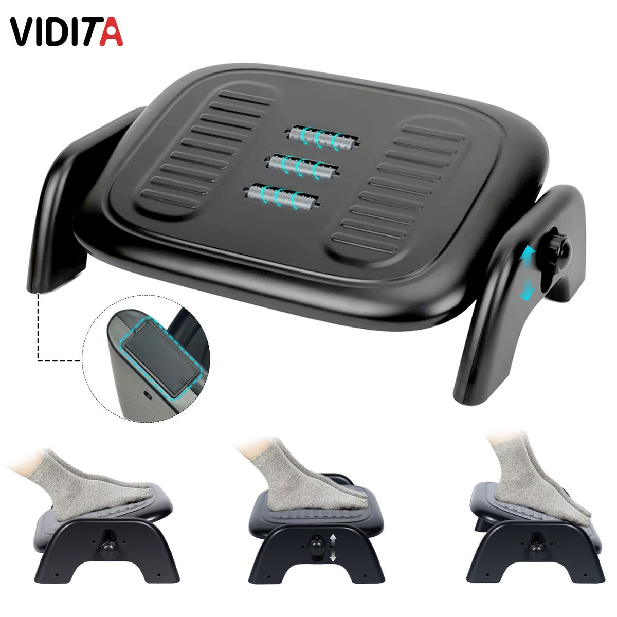 VIDITA - Reposapiés Ergonómico Oficina Ajustable Con Rodillos Masaje