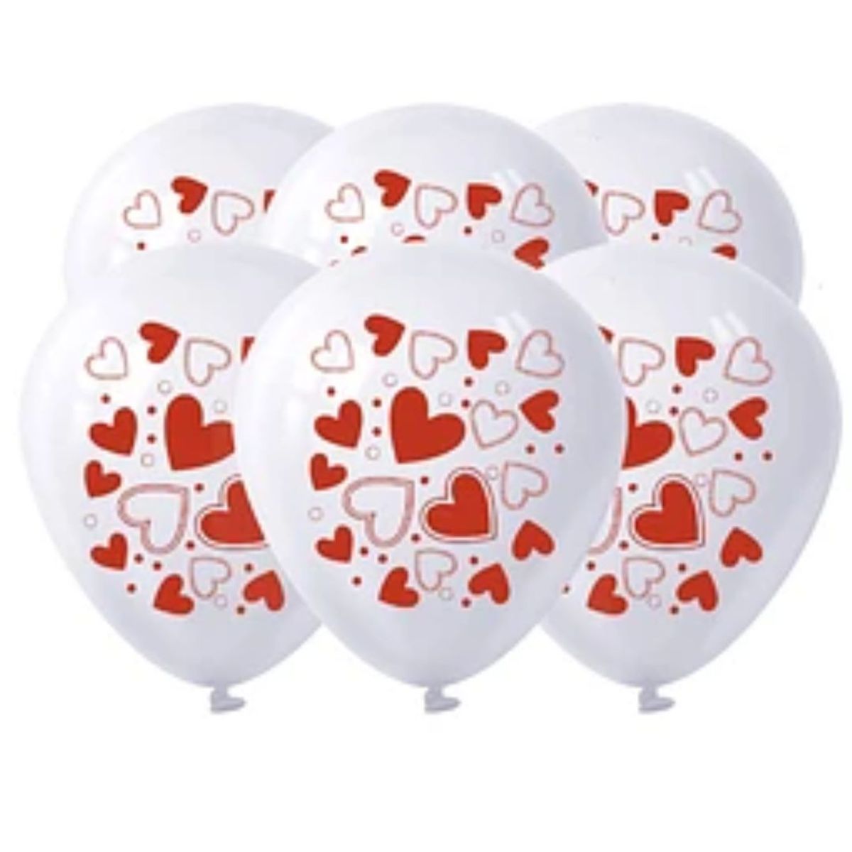 GENERICO - Set de globos de látex blanco con corazones 6pcs