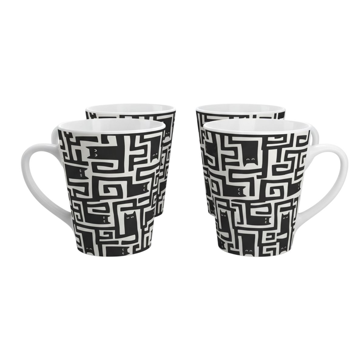 GENERICO - Pack x4 Tazas Cónicas Cerámica 12oz Anci Studio - Diseño Gatos Abstractos Minimalistas
