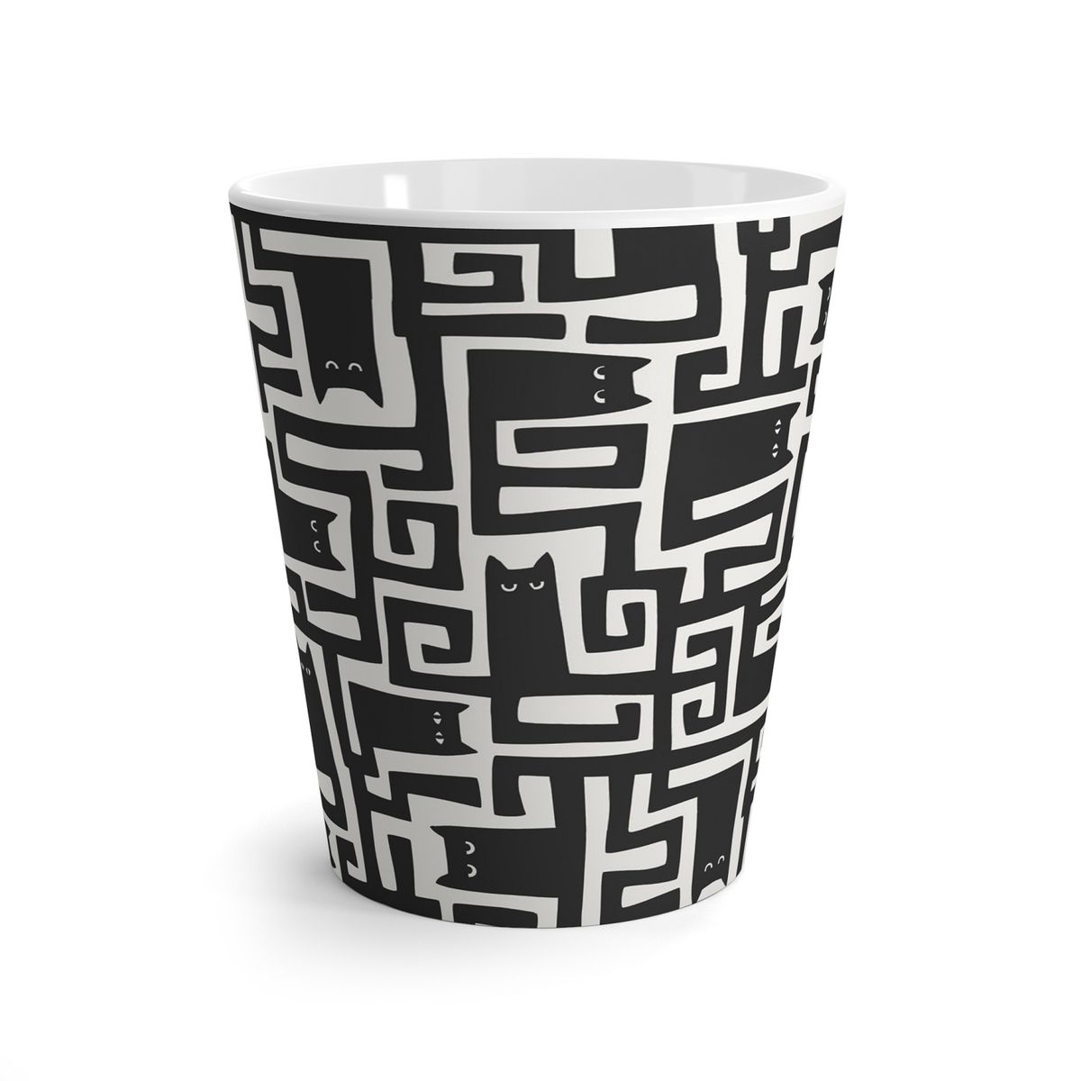 GENERICO - Pack x4 Tazas Cónicas Cerámica 12oz Anci Studio - Diseño Gatos Abstractos Minimalistas