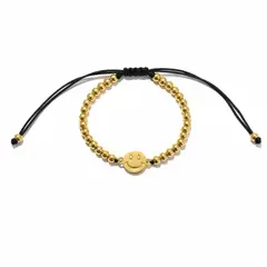 GENERICO - Pulsera Ajustable Hapy Face Hilo Negro Baño de Oro 18k