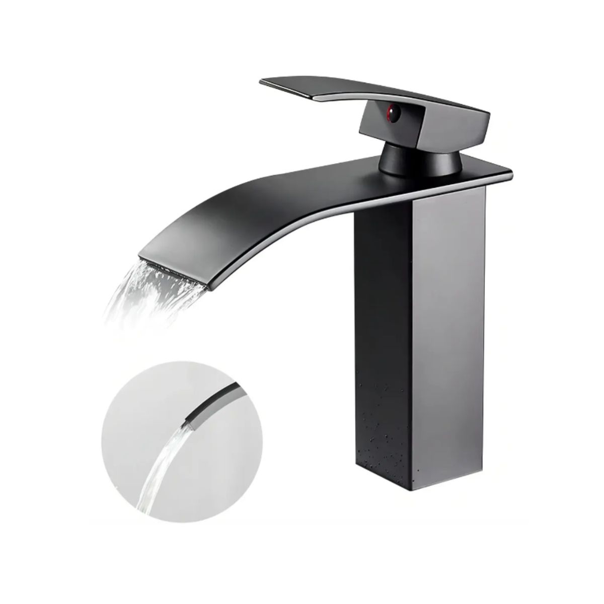 GENERICO - Llave Monomando Alto de Lavamanos  Cascada Diseño Rectangular  Acabado Negro Mate