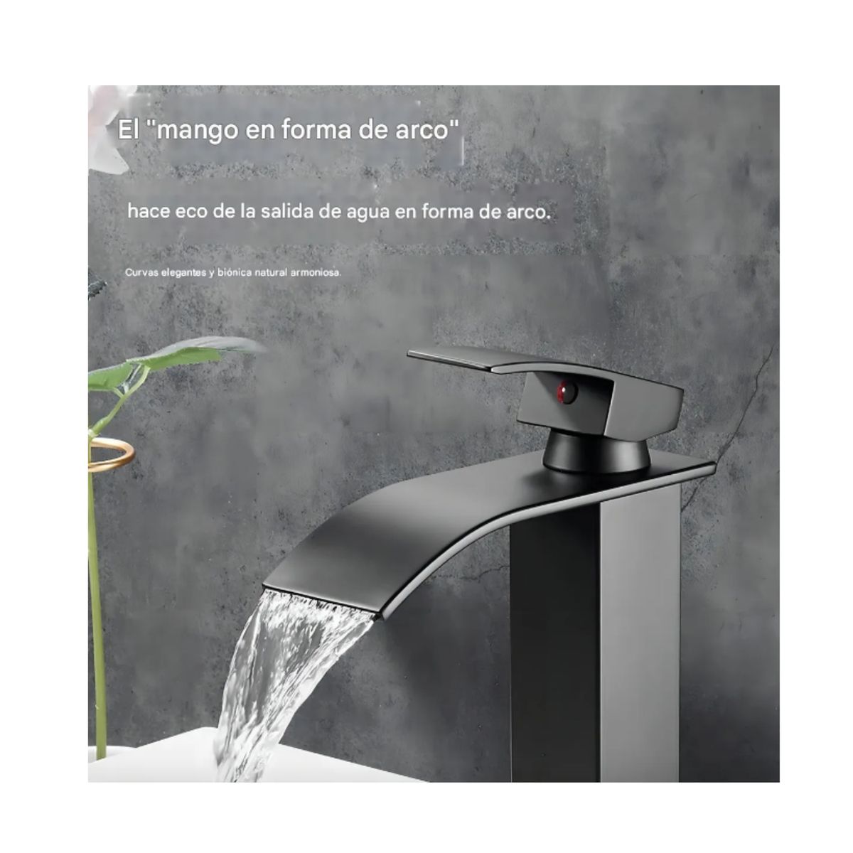 GENERICO - Llave Monomando Alto de Lavamanos  Cascada Diseño Rectangular  Acabado Negro Mate