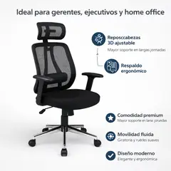 SPACE HOME - Silla Ejecutiva Ergonomica Negra Reclinable Con Ruedas