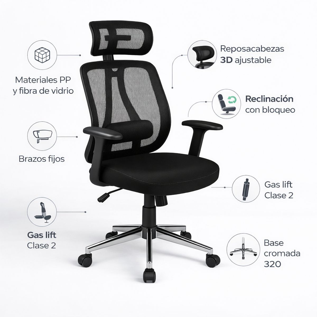SPACE HOME - Silla Ejecutiva Ergonomica Negra Reclinable Con Ruedas
