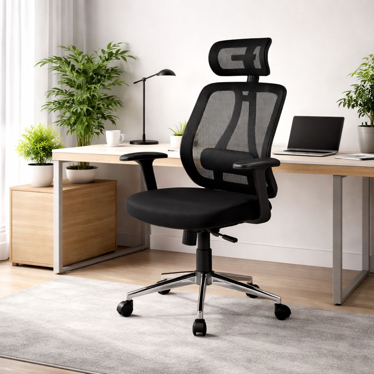 SPACE HOME - Silla Oficina Gerencial Negra Base Cromada Reclinable