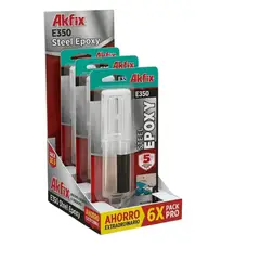 AKFIX - Pack X 6 Adhesivo Epoxi Acero E350 Jeringa 25ml