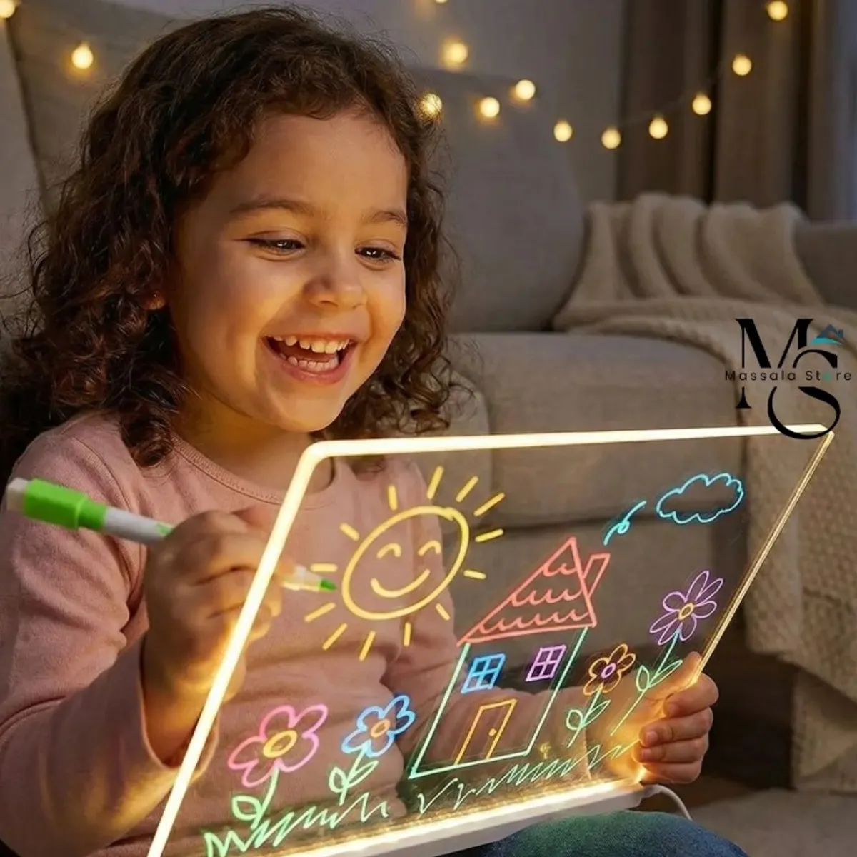 GENERICO - Pizarra Mágica Led Luminosa Acrílica+7 Plumones Neón 30x20cm