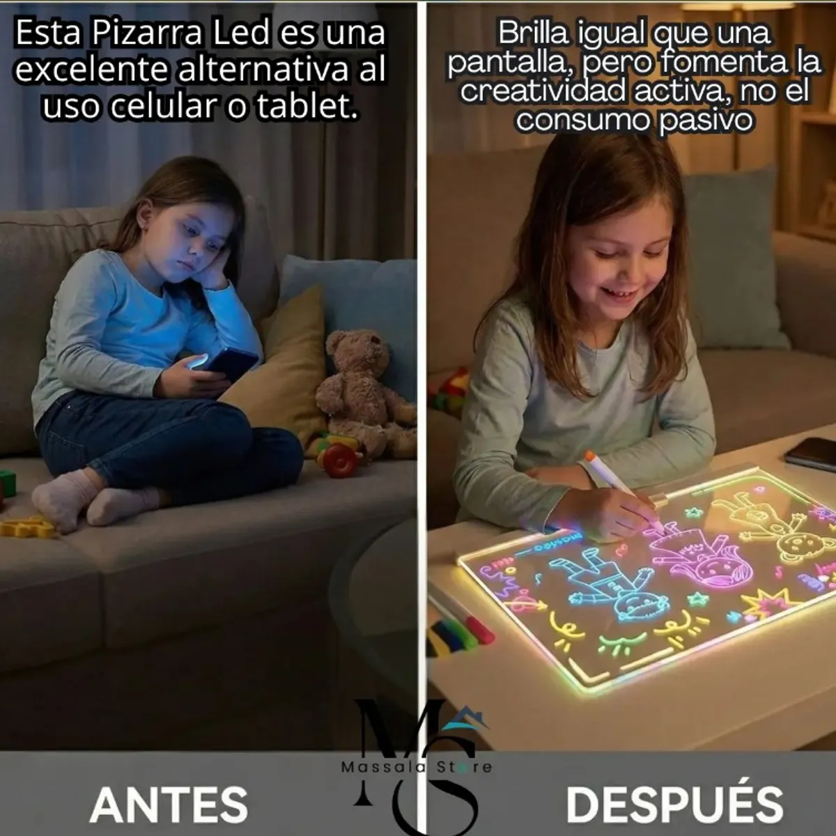 GENERICO - Pizarra Mágica Led Luminosa Acrílica+7 Plumones Neón 30x20cm