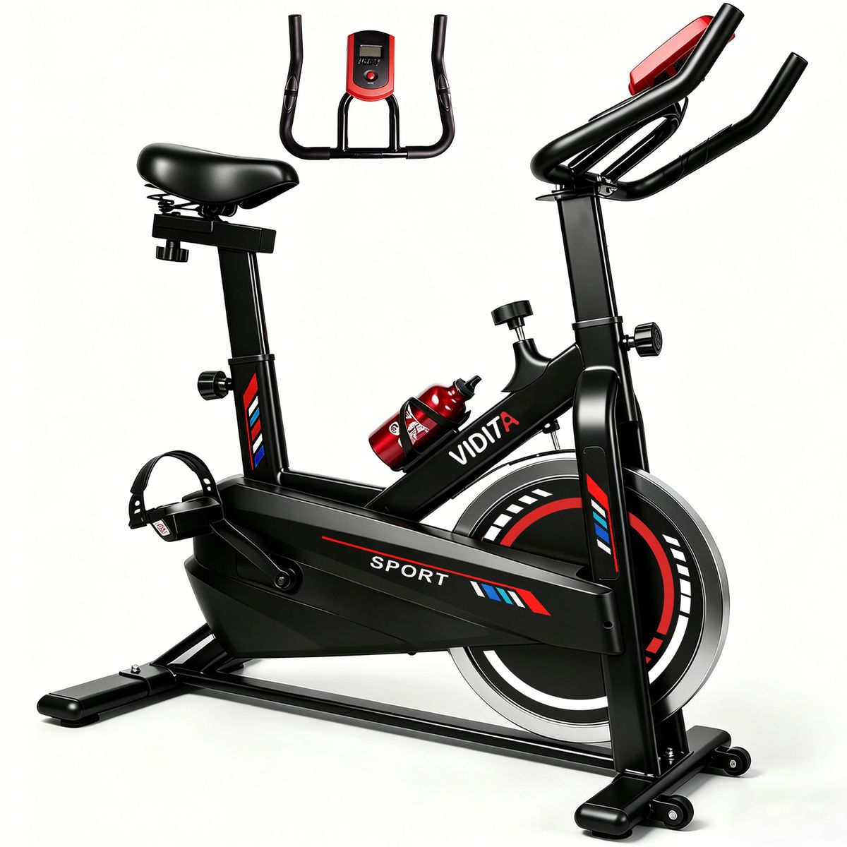 VIDITA - Bicicleta Estática Spinning 10kg Soporte 150kg Resistente Silenciosa con Monitor y Soporte Celular