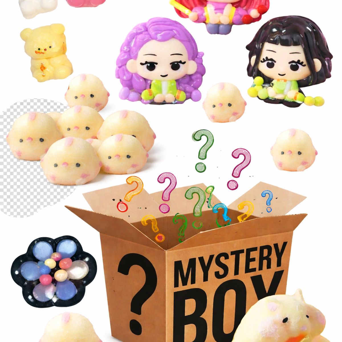 GENERICO - Pack 15 Squishy Antiestrés  Figuras K- pop + Surtidos Kawaii - Tamaño Mediano y Pequeño