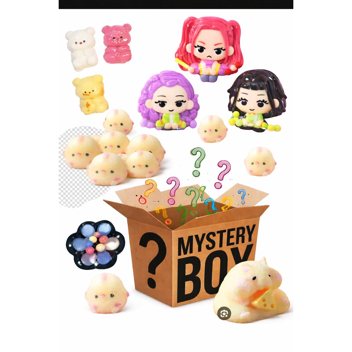 GENERICO - Pack 15 Squishy Antiestrés  Figuras K- pop + Surtidos Kawaii - Tamaño Mediano y Pequeño