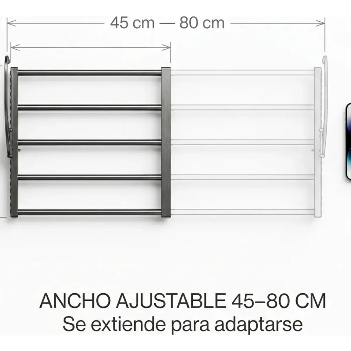 ARMONIA - Tendedero Metálico 80 cm para Balcón o Ventana