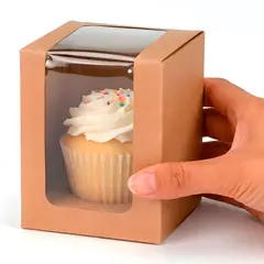 GENERICO - Cajas Kraft Beige Dulces Tortas Regalo Visor 8x8x10 Cm 40u