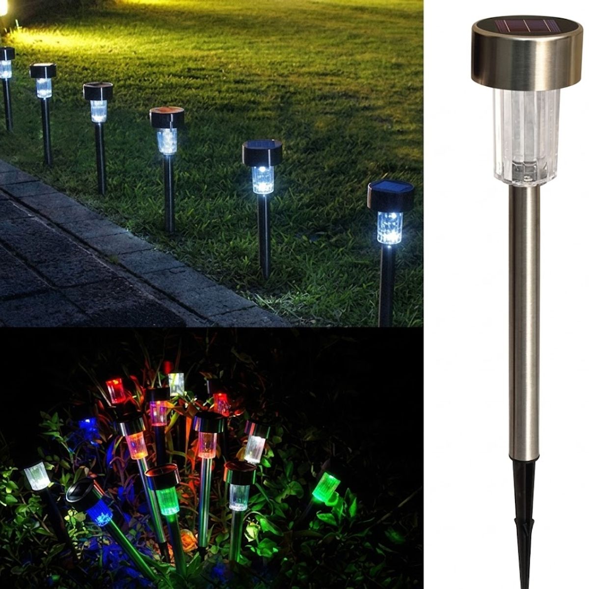 GENERICO - Set 10 Focos Faroles Leds Solares, con Estaca para Jardín Luz RGB