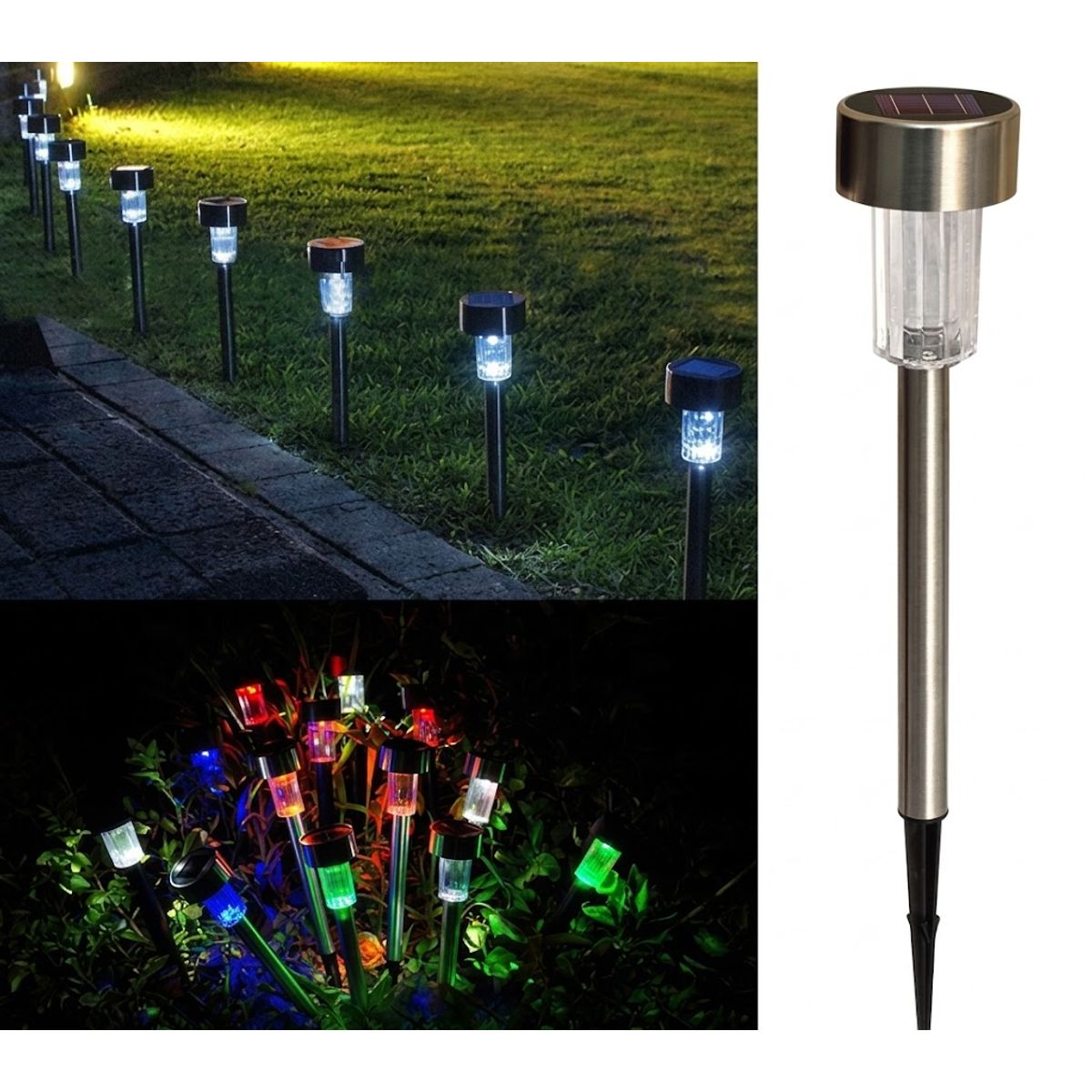 GENERICO - Set 10 Focos Faroles Leds Solares, con Estaca para Jardín Luz RGB