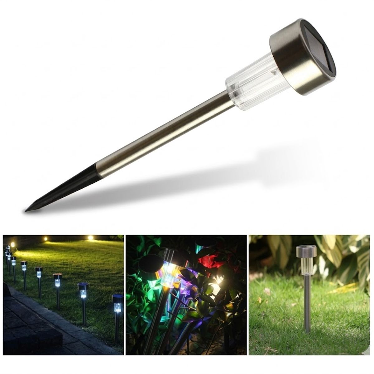 GENERICO - Set 10 Focos Faroles Leds Solares, con Estaca para Jardín Luz RGB