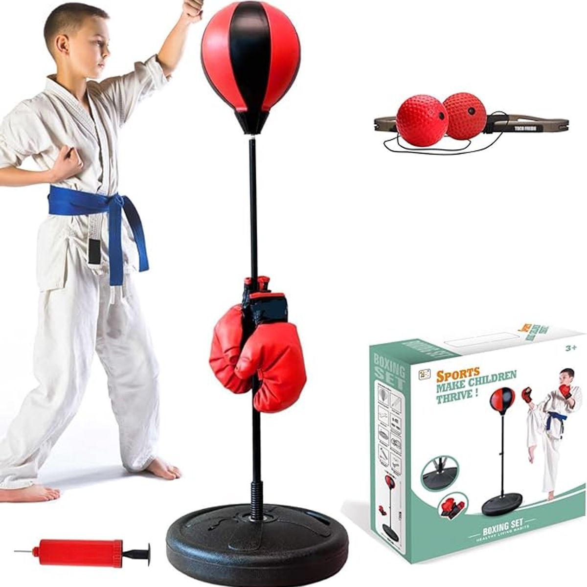 GENERICO - Set Boxeo Nino Punching Ball Ajustable 120cm Guantes Incluidos Interior Exterior Deporte Regalo