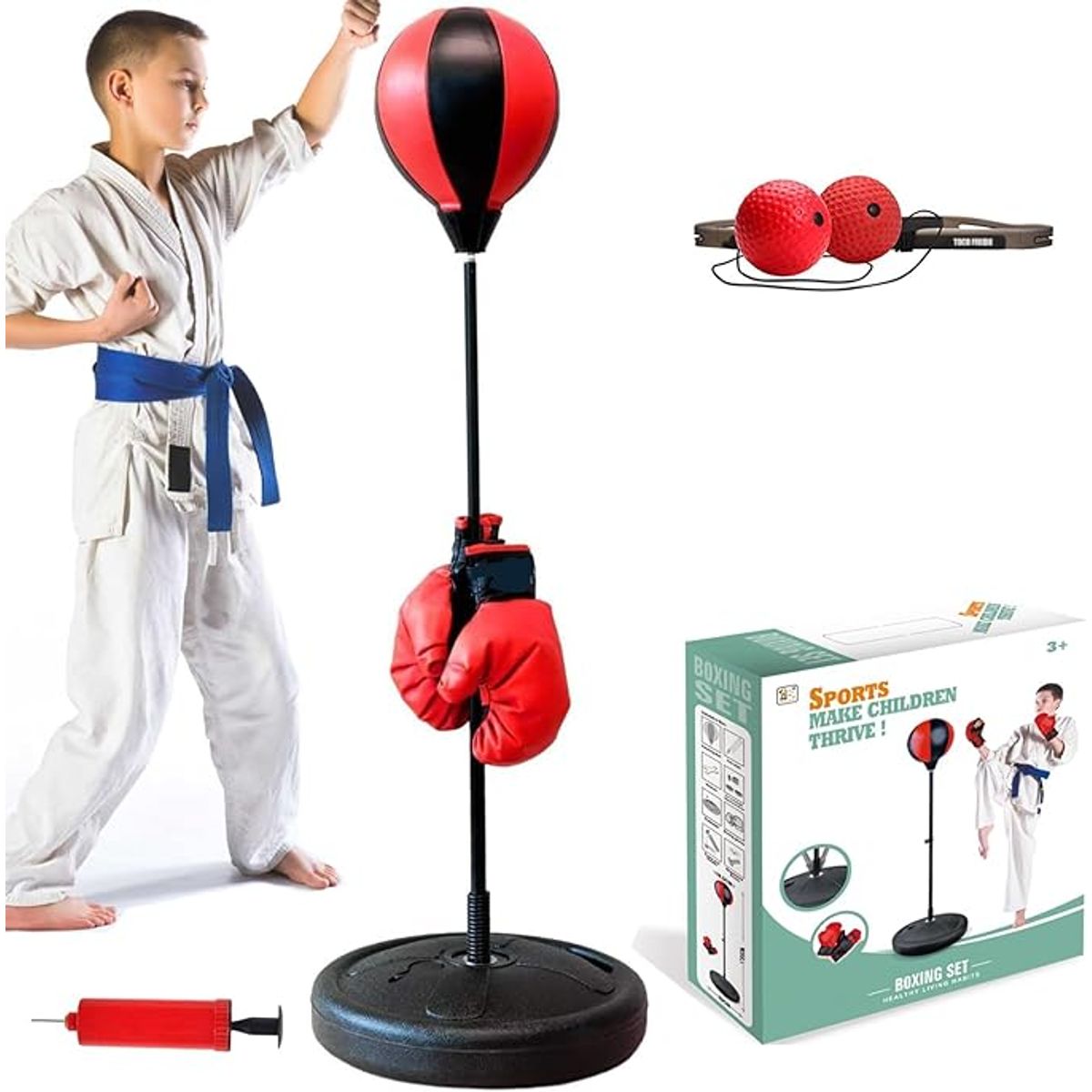 GENERICO - Set Boxeo Nino Punching Ball Ajustable 120cm Guantes Incluidos Interior Exterior Deporte Regalo