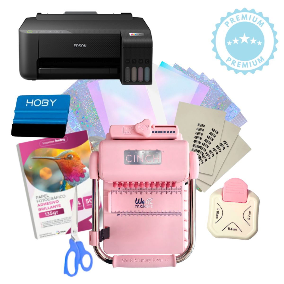 AMERICAN CRAFTS - Encuadernadora cinch pink redonda Kit INICIO + IMPRESORA EPSON K309
