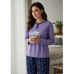 AGW - Pijama Mujer Largo Franela Diseños Variados