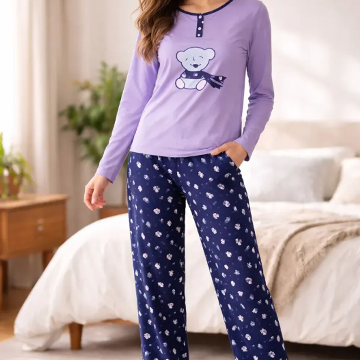 AGW - Pijama Mujer Largo Franela Diseños Variados