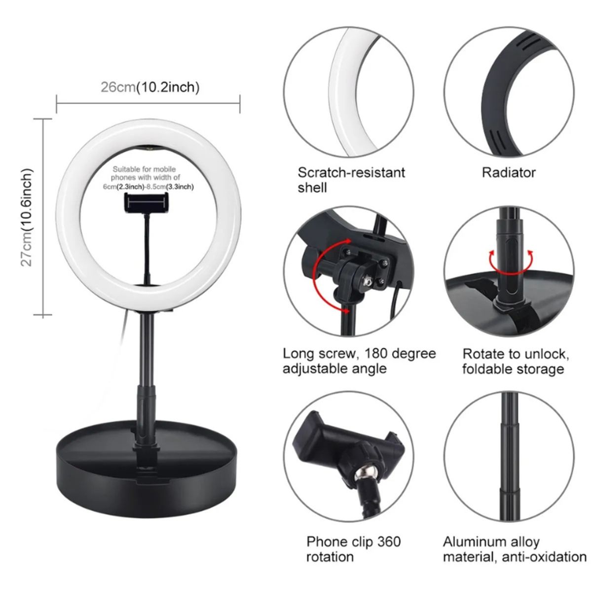 ARO 3 TIPOS DE LUZ LED PORTATIL CON BASE REDONDA, marca MOVI - Foto 2