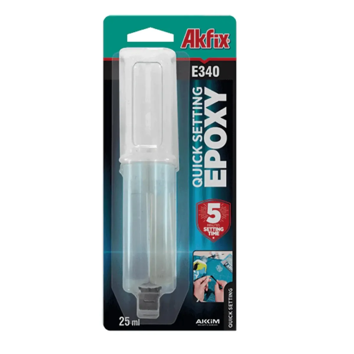 AKFIX - Adhesivo Epoxi Multiuso Akfix E340 Jeringa 25ml Transparente