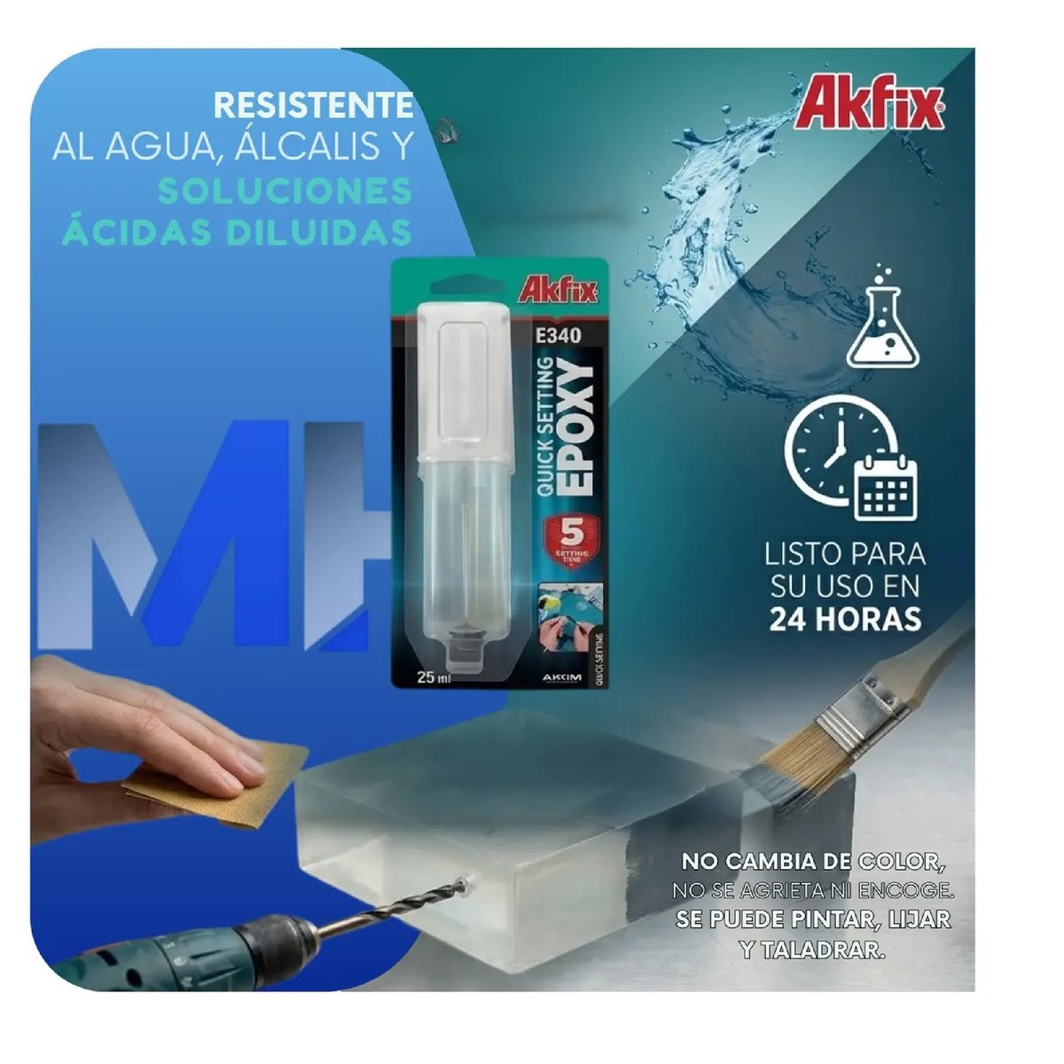 AKFIX - Adhesivo Epoxi Multiuso Akfix E340 Jeringa 25ml Transparente