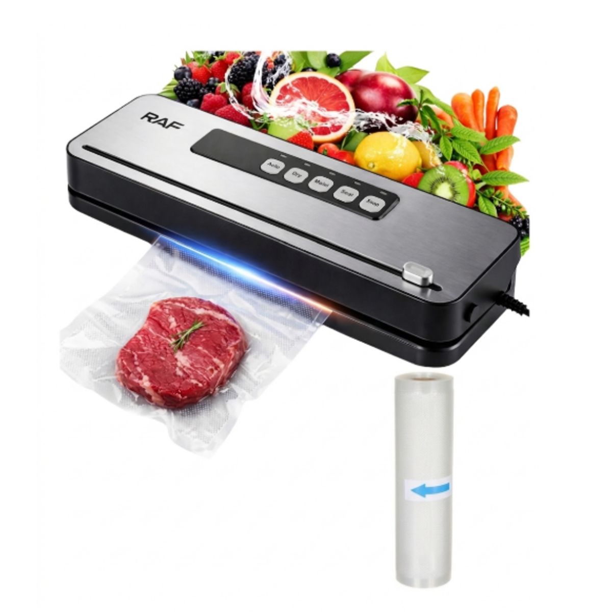 RAF - Selladora Al Vacio Automatica Cortador 1 Rollo 22cmx5m Alimentos Cocina Conservacion Plateado