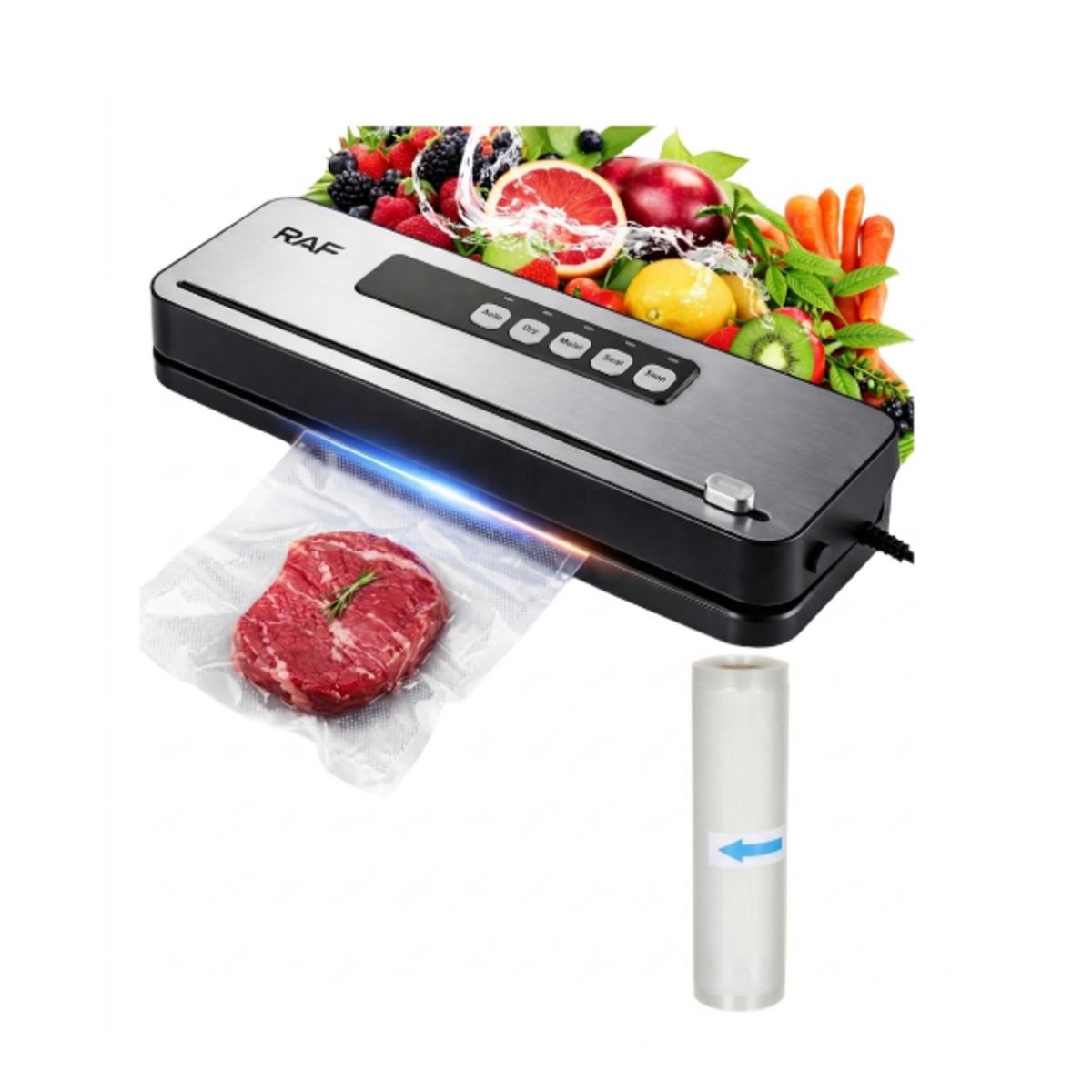 RAF - Selladora Al Vacio Automatica Cortador 1 Rollo 22cmx5m Alimentos Cocina Conservacion Plateado