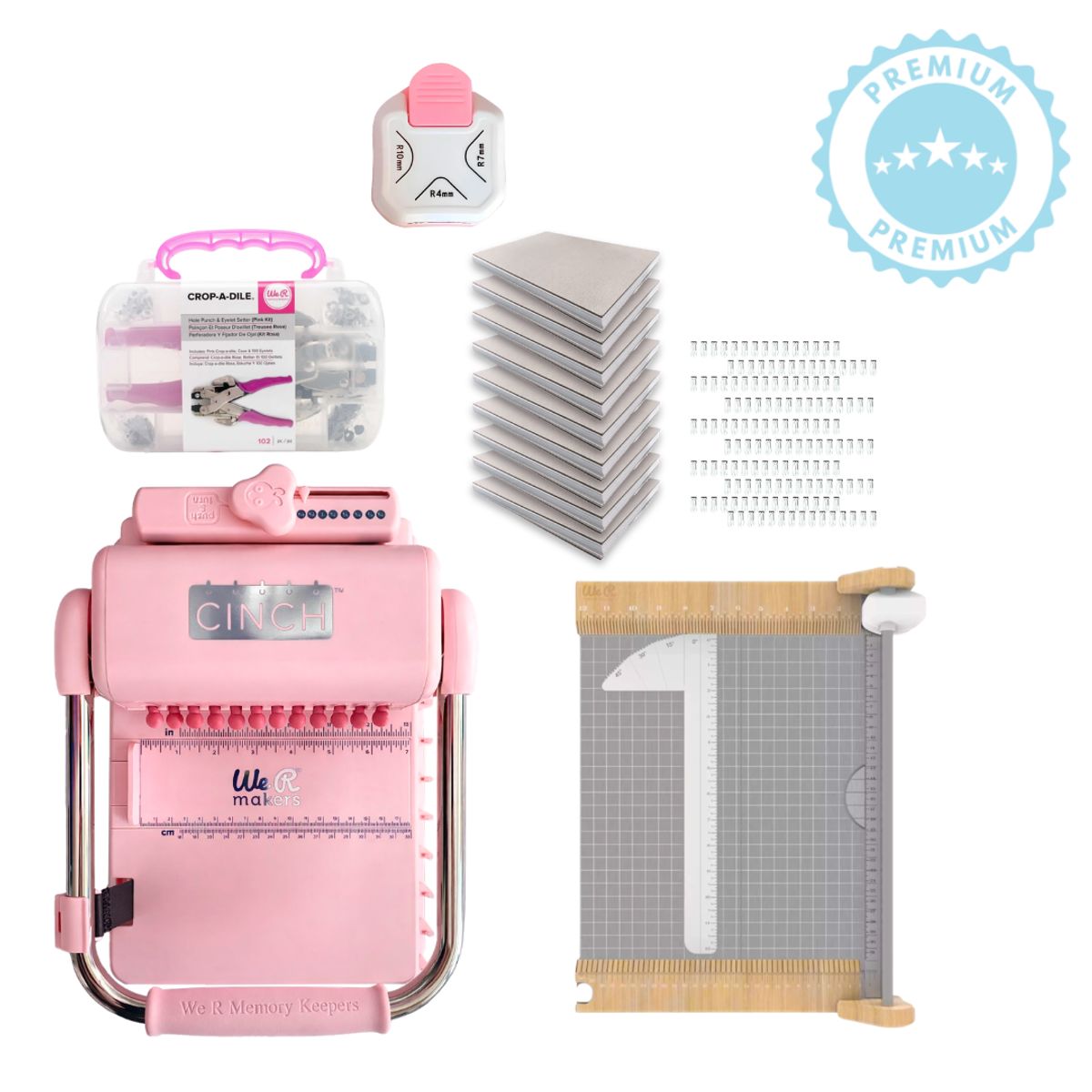AMERICAN CRAFTS - Encuadernadora cinch pink redonda + 10 planners + guillotina K312