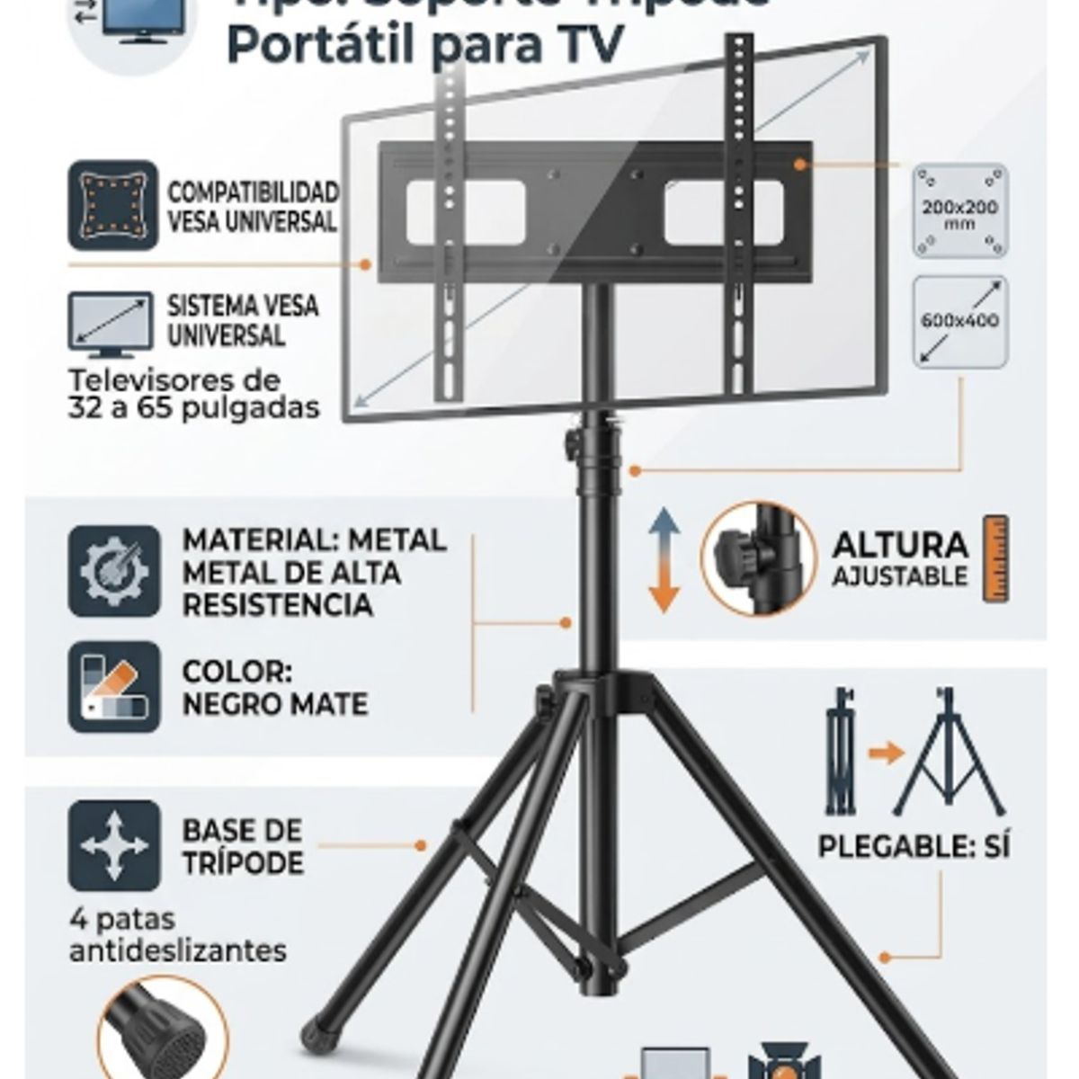 GENERICO - Soporte Tripode TV Portatil 32 a 65 Pulgadas Universal Ajustable Pie Television Sala Hogar